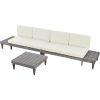 Outdoor 3-Piece Patio Furniture Set Solid Wood Sectional Sofa Set with Coffee Table Conversation Set with Side Table and Cushions; Grey+Beige