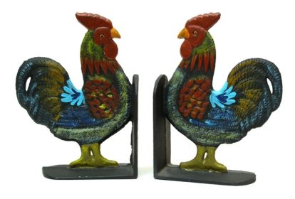 Cast Iron Rooster Bookends Set