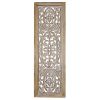 Rectangular Mango Wood Wall Panel Hand Crafted With Intricate Carving, White and Brown