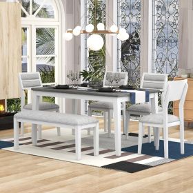 6-Piece Room Classic and Traditional Style, Wooden Dining Table 4 Upholstered Chairs & Bench, Kitchen Furniture Set for Family (