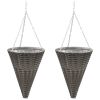 Hanging Flower Baskets 2 pcs Poly Rattan Gray