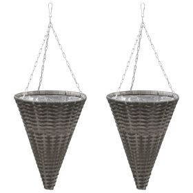 Hanging Flower Baskets 2 pcs Poly Rattan Gray