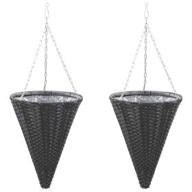 Hanging Flower Baskets 2 pcs Poly Rattan Black