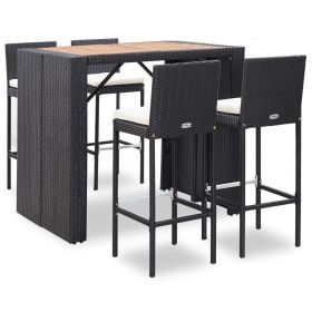 5 Piece Patio Bar Set Poly Rattan and Acacia Wood Black