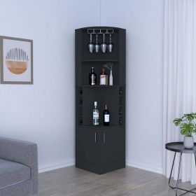 Bar Cabinet Papprika, 8 Wine Cubbies, Double Door, Black Wengue Finish