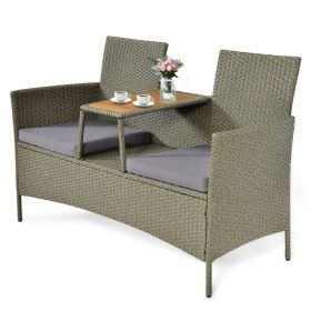 2-Person Patio Rattan Conversation Furniture Set with Coffee Table