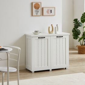 Two-Compartment Tilt-Out Trash Cabinet, Pet Proof Kitchen Trash Cabinet with Cutting Board, Free Standing Laundry Sorter Cabinet, Laundry Hamper