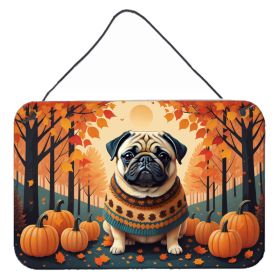 NEW Fawn Pug Fall Wall or Door Hanging Prints Aluminum Metal Sign Kitchen Wall Bar Bathroom Plaque Home Decor, 8HX12W, Multicolor