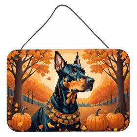 NEW Doberman Pinscher Fall Wall or Door Hanging Prints Aluminum Metal Sign Kitchen Wall Bar Bathroom Plaque Home Decor, 8HX12W, Multicolor