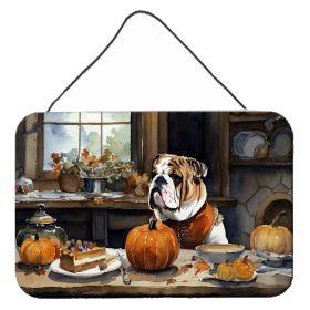 NEW English Bulldog Fall Kitchen Pumpkins Wall or Door Hanging Prints Aluminum Metal Sign Kitchen Wall Bar Bathroom Plaque Home Decor, 8HX12W