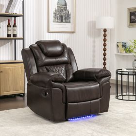 Home Theater Seating Manual Recliner Chair with LED Light Strip for Living Room,Bedroom, Brown