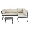 TOPMAX Modern Outdoor 3-Piece PE Rattan Sofa Set All Weather Patio Metal Sectional Furniture Set with Cushions and Glass Table for Backyard, Poolside,