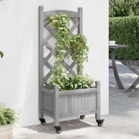 Planter with Trellis and Wheels Gray Solid Wood Fir