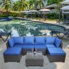 7 Pieces Outdoor Patio Sectional Sofa Couch, Silver Gray PE Wicker Furniture Conversation Sets with Washable Cushions & Glass Coffee Table for Garden,