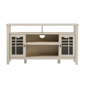 Transitional 58" 2-Door Sideboard with Windowpane Design, Ivory Oak