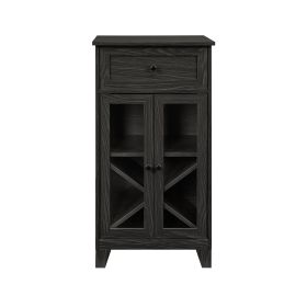 Classic Glass-Door Bar Cabinet with Bottle Storage ‚Äì Graphite