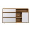 Contemporary Detailed-Door Sideboard with Open Storage ‚Äì Coastal Oak / Solid White