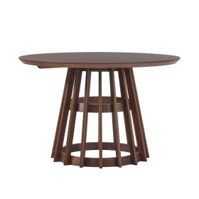 Modern 48" Round Solid Wood Dining Table with Pedestal Base, Brown