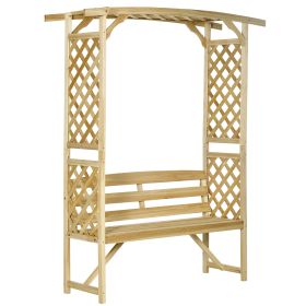 Outsunny Patio Garden Bench Arbor Arch with Pergola and 2 Trellises, 3 Seat Natural Wooden Outdoor Bench for Grape Vines & Climbing Plants, Backyard D