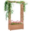 Outsunny Raised Garden Bed with Arch Trellis for Vine Climbing Plants, Hanging Flowers, 70.75" Tall Outdoor Wood Planter Box with Drainage Hole & Fabr