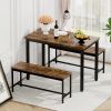 Dining Table Set, Bar Table with 2 Dining Benches, Kitchen Table Counter with Chairs, Industrial for Kitchen Breakfast Table, Living Room, Party Room,