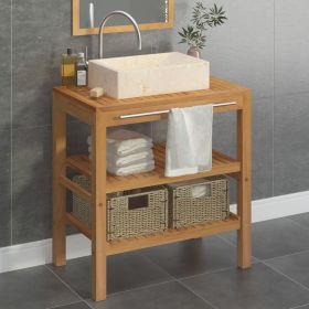 Bathroom Vanity Cabinet Solid Teak with Sink Marble Cream