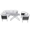 TOPMAX 5-Piece Modern Patio Sectional Sofa Set Outdoor Woven Rope Furniture Set with Glass Table and Cushions, Black+Gray