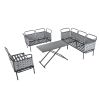 TOPMAX 5-Piece Modern Patio Sectional Sofa Set Outdoor Woven Rope Furniture Set with Glass Table and Cushions, Gray+Beige