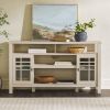 Transitional 58" 2-Door Sideboard with Windowpane Design, Ivory Oak