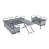 TOPMAX 5-Piece Modern Patio Sectional Sofa Set Outdoor Woven Rope Furniture Set with Glass Table and Cushions, Gray+Beige