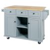 Kitchen Cart with Rubber wood Drop-Leaf Countertop ,Cabinet door internal storage racks,Kitchen Island on 5 Wheels with Storage Cabinet and 3 Drawers