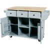 Kitchen Cart with Rubber wood Drop-Leaf Countertop ,Cabinet door internal storage racks,Kitchen Island on 5 Wheels with Storage Cabinet and 3 Drawers