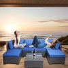 7 Pieces Outdoor Patio Sectional Sofa Couch, Silver Gray PE Wicker Furniture Conversation Sets with Washable Cushions & Glass Coffee Table for Garden,