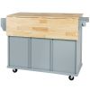 Kitchen Cart with Rubber wood Drop-Leaf Countertop ,Cabinet door internal storage racks,Kitchen Island on 5 Wheels with Storage Cabinet and 3 Drawers