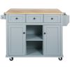 Kitchen Cart with Rubber wood Drop-Leaf Countertop ,Cabinet door internal storage racks,Kitchen Island on 5 Wheels with Storage Cabinet and 3 Drawers