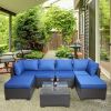 7 Pieces Outdoor Patio Sectional Sofa Couch, Silver Gray PE Wicker Furniture Conversation Sets with Washable Cushions & Glass Coffee Table for Garden,