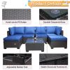 7 Pieces Outdoor Patio Sectional Sofa Couch, Silver Gray PE Wicker Furniture Conversation Sets with Washable Cushions & Glass Coffee Table for Garden,