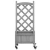 Planter with Trellis and Wheels Gray Solid Wood Fir