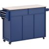 K&K Store Kitchen Cart with Rubber Wood Countertop , Kitchen Island has 8 Handle-Free Drawers Including a Flatware Organizer and 5 Wheels for Kitchen