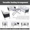 TOPMAX 5-Piece Modern Patio Sectional Sofa Set Outdoor Woven Rope Furniture Set with Glass Table and Cushions, Black+Gray