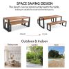 GO 3-pieces Outdoor Dining Table With 2 Benches, Patio Dining Set With Unique Top Texture, Acacia Wood Top & Steel Frame, All Weather Use, For Outdoor