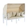 TOPMAX 3-Piece Patio Daybed with Retractable Canopy Outdoor Metal Sectional Sofa Set Sun Lounger with Cushions for Backyard, Porch, Poolside, Beige