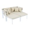 TOPMAX 3-Piece Patio Daybed with Retractable Canopy Outdoor Metal Sectional Sofa Set Sun Lounger with Cushions for Backyard, Porch, Poolside, Beige