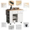 Kitchen Island with Power Outlet,Kitchen Storage Island with Drop Leaf and Rubber Wood,Open Storage and Wine Rack,5 Wheels,with Adjustable Storage for