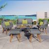 K&K 6-Piece Rope Patio Furniture Set, Outdoor Furniture with Acacia Wood Cool Bar Table with Ice Bucket , Deep Seat Patio Conversation Set with Two St