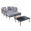 TREXM 8-Piece Patio Sectional Sofa Set with Tempered Glass Coffee Table and Wooden Coffee Table for Outdoor Oasis, Garden, Patio and Poolside (Light G