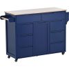 K&K Store Kitchen Cart with Rubber Wood Countertop , Kitchen Island has 8 Handle-Free Drawers Including a Flatware Organizer and 5 Wheels for Kitchen