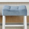 Morovo Set of 2 Velvet Counter Height Stools with Tufted Saddle Seats, White-Wash Finish, Blue