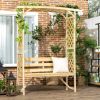 Outsunny Patio Garden Bench Arbor Arch with Pergola and 2 Trellises, 3 Seat Natural Wooden Outdoor Bench for Grape Vines & Climbing Plants, Backyard D