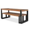 GO 3-pieces Outdoor Dining Table With 2 Benches, Patio Dining Set With Unique Top Texture, Acacia Wood Top & Steel Frame, All Weather Use, For Outdoor